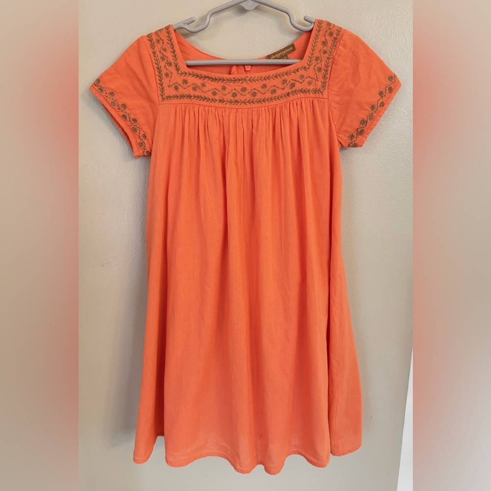 I love Gorgeous Dress Girls 6-7 S Orange Embroidered Organic Cotton Spring